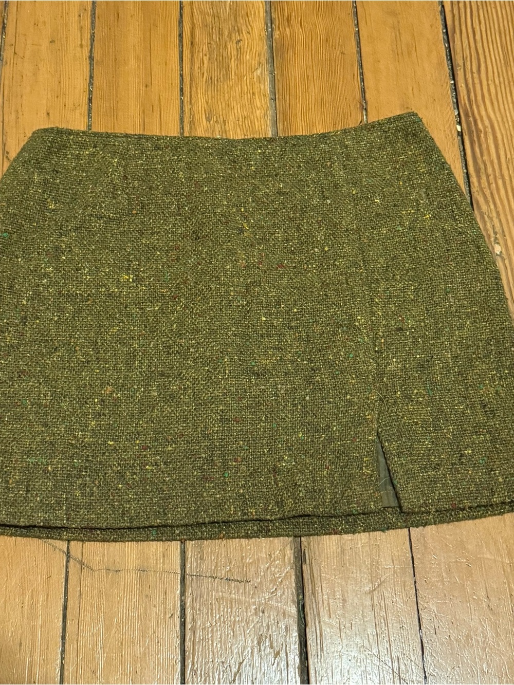 Express Olive Green Tweed Mini Skirt with Small Front Slit